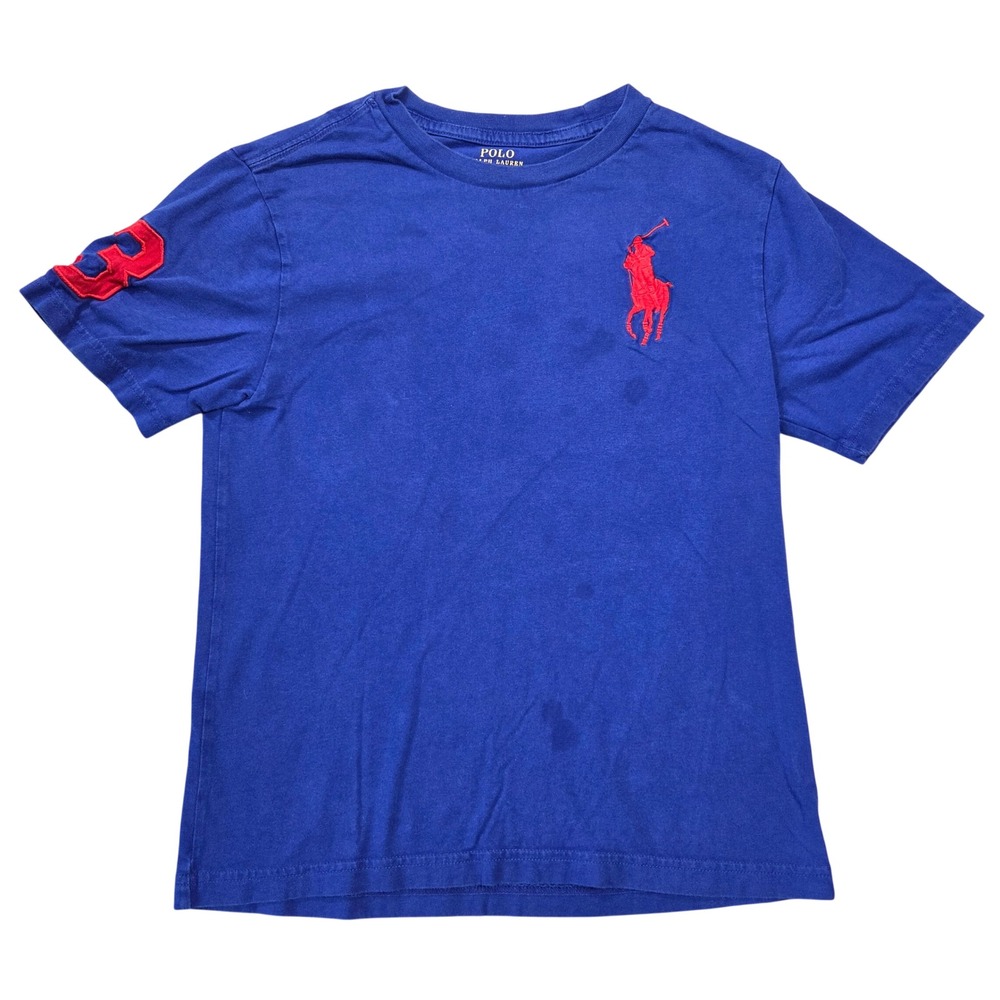 Polo Ralph Lauren Boys Blue Big‎ Pony Short Sleeve T-Shirt Size M 10-12 Red Logo